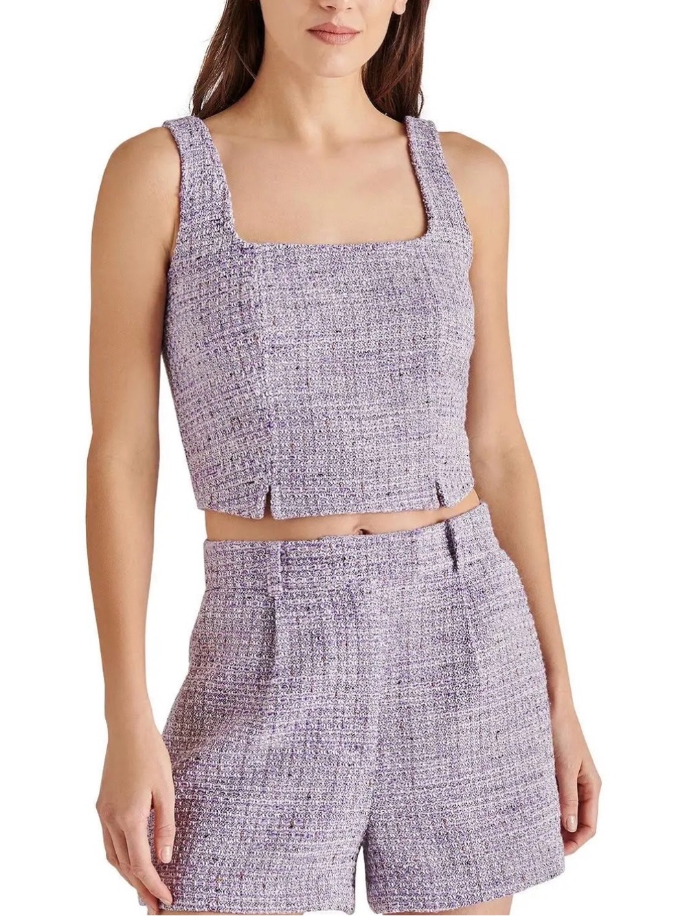 Steve Madden Lavender Tweed Square-Neck Crop Top